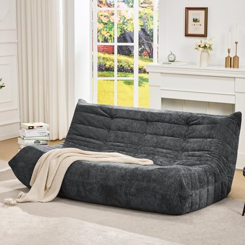 Hobestluk Large Bean Bag Chairs Sofa for Adults Giant BeanBag Couch Lounger | Ergonomic Design,Memory Foam,Washable Cover,Oversized Comfy Chaise Lounger Boneless Couch Living Room | Stripe Grey Large|B0DFB81517