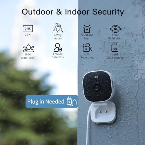 VIMTAG 2.5K Cameras for Home Security Outdoor/Indoor, Color Night Vision Security Camera for Baby/Pet/Dog/Nanny, Light/Siren, Motion Detection, 2-Way Audio, Work with Alexa, Cloud/Card Storage, 2Pcs|B0F2FTPB7G