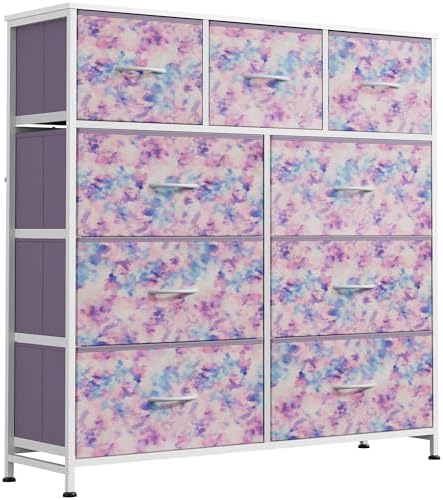 WLIVE Tall Dresser for Bedroom, 9 Drawer Chest of Drawers, Rustic Brown | 9 roomy fabric drawers, Tall storage design, Bedroom or closet use, Sturdy steel frame, Smooth wood tabletop|B095PF22B8