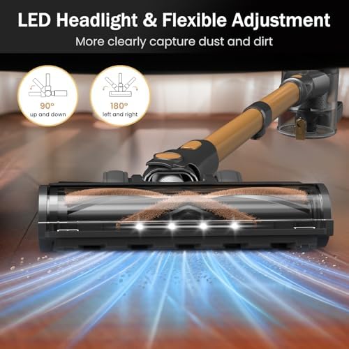 Cordless Vacuum Cleaner, 10-in-1 Lightweight Stick Vacuum with 45mins Runtime, Powerful Suction, LED Touch Screen, Rechargeable Vacuum Cleaners for Home Hardwood Floor Carpet Pet Hair (Gold)|B0F94K5L8D