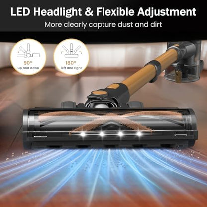 Cordless Vacuum Cleaner, 10-in-1 Lightweight Stick Vacuum with 45mins Runtime, Powerful Suction, LED Touch Screen, Rechargeable Vacuum Cleaners for Home Hardwood Floor Carpet Pet Hair (Gold)|B0F94K5L8D