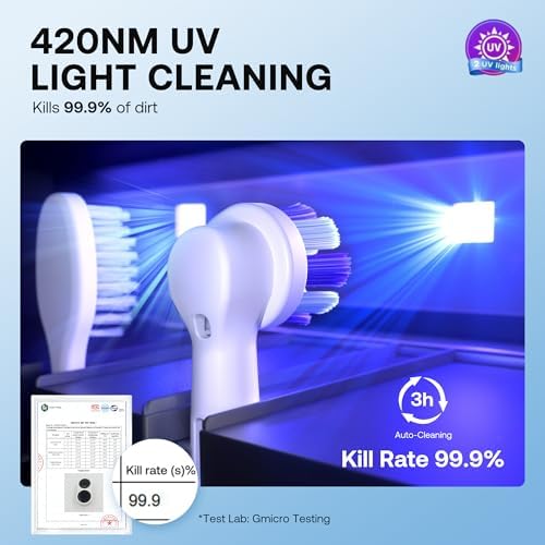 Bitvae Upgraded Tooth Brush Holder for Bathroom 2.0 Infrared Sensing | Toothbrush Cleaner, Wall-Mounted for Most Size Toothbrushes, Air Drying, LED Smart Screen, White Gold Trim|B0F3JGLLB8