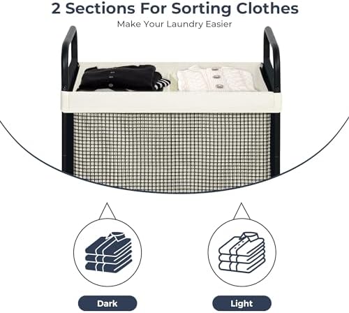 STO STO Laundry Hamper 2 Section, 100L Rolling Laundry Sorter Cart with Removable and Washable Liner Bag, Clothes Hamper with Wheels and Metal Handle for Laundry Room and Bedroom|B0CQ4MRB64