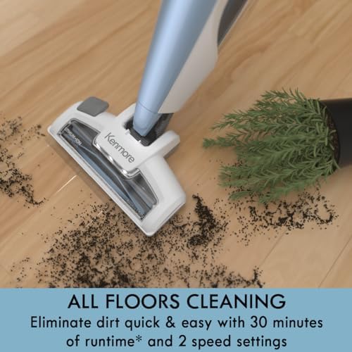 Kenmore DS1020 16V Cordless Stick Vacuum Lightweight 2-in-1 Handheld | LED Headlight with 2-Speed Power Control for Hardwood Floor, Carpet & Pet Hair, Gray-Blue|B0CKX1DZD6