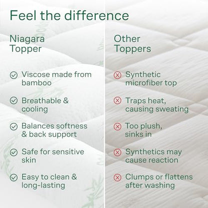 Niagara Sleep Solution Ultra Soft & Cooling Mattress Topper - Queen Size | Rayon Derived from Bamboo, Pillow Top Mattress Pad, 20" Deep Pocket, Back Pain Relief, Perfect for Hot Sleepers, Green|B07D5DN269