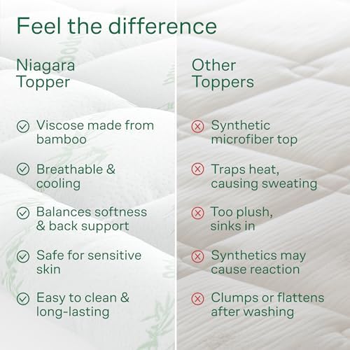 Niagara Sleep Solution Ultra Soft & Cooling Mattress Topper - Full Size | Rayon Derived from Bamboo, Pillow Top Mattress Pad, 20" Deep Pocket, Back Pain Relief, Perfect for Hot Sleepers, Green|B07JQSWJJS