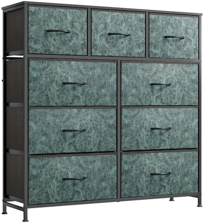 WLIVE Tall Dresser for Bedroom, 9 Drawer Chest of Drawers, Rustic Brown | 9 roomy fabric drawers, Tall storage design, Bedroom or closet use, Sturdy steel frame, Smooth wood tabletop|B095PF22B8