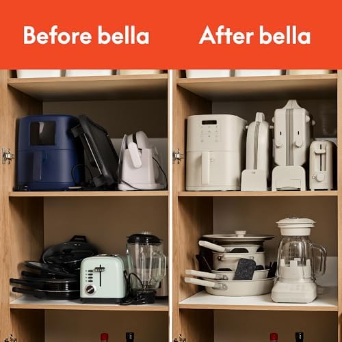 bella Flip-n-Store Waffle Maker with EverGood™ Ceramic Nonstick Coating, Fits-anywhere™ Kitchenware, Power Indicator Light, Cool Touch Handle & Cord Wrap, 7” Wide & 1" Deep Plates, 1000 Watt, Oatmilk|B0CYHZFMFX