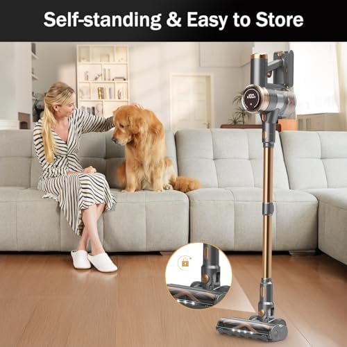 Cordless Vacuum Cleaner, 10-in-1 Lightweight Stick Vacuum with 45mins Runtime, Powerful Suction, LED Touch Screen, Rechargeable Vacuum Cleaners for Home Hardwood Floor Carpet Pet Hair (Gold)|B0F94K5L8D