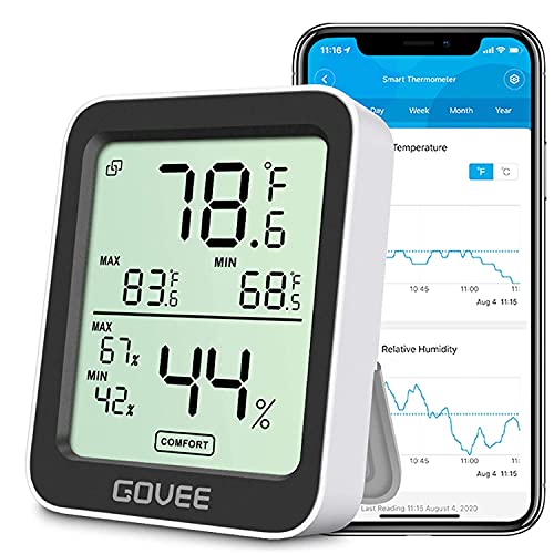 Govee Indoor Hygrometer Thermometer H5075 with Bluetooth App Control | Room Temperature Humidity Meter, 164ft Remote Monitor, Smart Alerts, 2 Years Data Storage Export, for Bedroom Wine Cellar|B0872V9WJ5