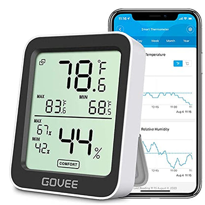 Govee Indoor Hygrometer Thermometer H5075 with Bluetooth App Control | Room Temperature Humidity Meter, 164ft Remote Monitor, Smart Alerts, 2 Years Data Storage Export, for Bedroom Wine Cellar|B0872V9WJ5