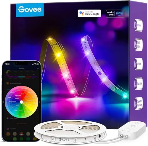 Govee 16.4ft RGBIC LED Strip Lights, Work with Alexa and Google Assistant | LED Lights for Bedroom, WiFi App Control Segmented DIY Multiple Colors, Color Changing Light for Room, Bedroom|B0991KSWN9