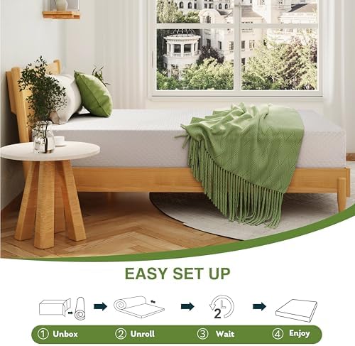 EGOHOME Full Size Memory Foam Mattress 8 Inch, Green Tea, Medium Firm | Bed Mattress in A Box, Cooling Green Tea Gel, Pressure Relief, CertiPUR-US Certified, Fiberglass Free, 75''L x 54''W, White|B0DKT9ZGW3