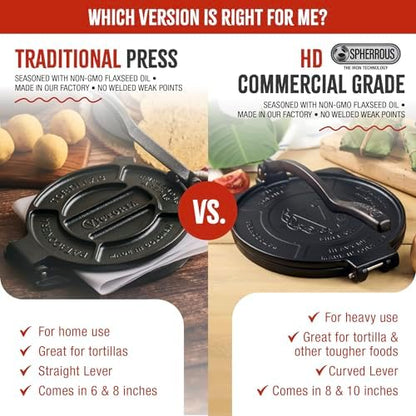 Victoria 8 Inches Cast Iron Tortilla Press, Roti Maker and Tortilladora, Pataconera Seasoned with Flaxseed Oil, Made in Colombia, Traditional Style, Black | Pataconera, Seasoned with Flaxseed Oil, Made in Colombia, Traditional Style, Black|B00HWEIKZO