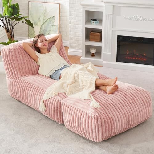 Hobestluk Large Bean Bag Chairs Sofa for Adults Giant BeanBag Couch Lounger | Ergonomic Design,Memory Foam,Washable Cover,Oversized Comfy Chaise Lounger Boneless Couch Living Room | Stripe Grey Large|B0DFB81517