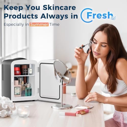 Antarctic Star Compact Refrigerator, Portable Mini Fridge, Skin Care 4L Capacity/6 Cans, for Bedroom, Car, Office & Dorm, Small Cooler for Cosmetics, Beverage and Food, Black|B0CR18625V