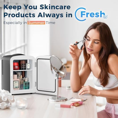 Antarctic Star Compact Refrigerator, Portable Mini Fridge, Skin Care 4L Capacity/6 Cans, for Bedroom, Car, Office & Dorm, Small Cooler for Cosmetics, Beverage and Food, Black|B0CR18625V