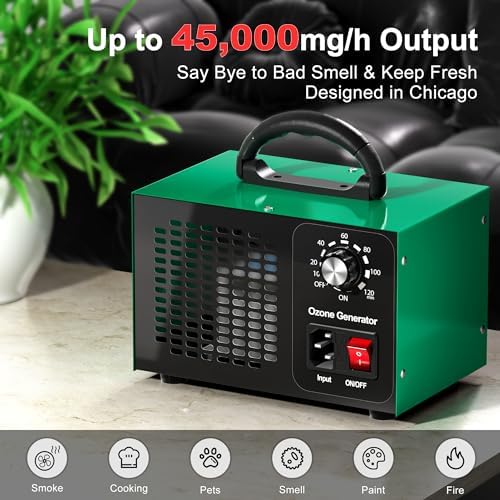 Ozone Generator 45,000mg/h, Home/Industrial O3 Car Deodorizer. Ozone Machine Air Ionizer Ozone Odor Eliminator for Strong Odor. Odor Eliminator for Home, Car, Pet. Room Deodorizer For 2500 sq ft.|B0CYCL5T9F