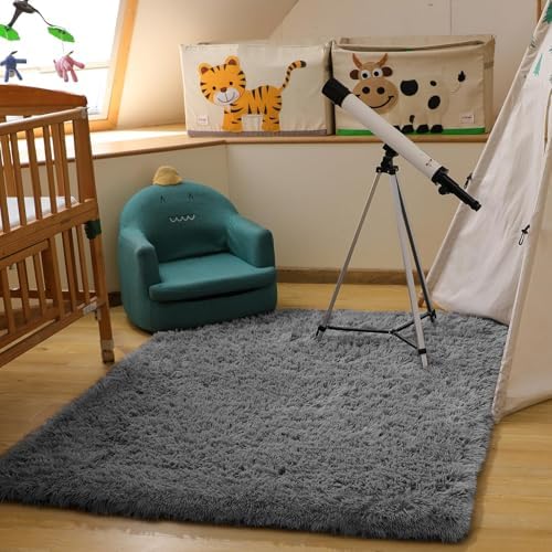 Ophanie Area Rugs for Living Room Bedroom, Washable Non-Slip Fluffy Soft Grey Shag Carpet, Indoor Floor Gray 4x6 Fuzzy Shaggy Living Room Plush Rug for Kids Home Dorm Decor Aesthetic|B0852WLH7M