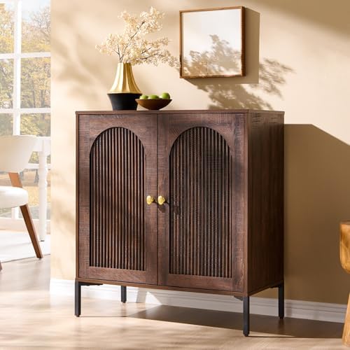 IFGET 92.63" W Modern Arched Sideboard Buffet Cabinet with Storage, Natural | Fluted Arch Sideboard Cabinet w/Adjustable Shelves, Wooden Modular Kitchen Cabinet for Dining& Living Room, Entryway|B0FXRGJ4S9