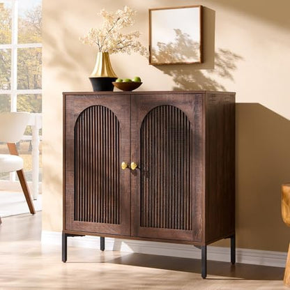 IFGET 92.63" W Modern Arched Sideboard Buffet Cabinet with Storage, Natural | Fluted Arch Sideboard Cabinet w/Adjustable Shelves, Wooden Modular Kitchen Cabinet for Dining& Living Room, Entryway|B0FXRGJ4S9