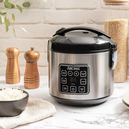 AROMA Digital Rice Cooker, 4-Cup (Uncooked) / 8-Cup (Cooked), Steamer, Grain Cooker, Multicooker, 2 Qt, Stainless Steel Exterior, ARC-914SBD|B007WQ9YNO