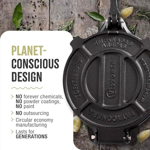 Victoria 8 Inches Cast Iron Tortilla Press, Roti Maker and Tortilladora, Pataconera Seasoned with Flaxseed Oil, Made in Colombia, Traditional Style, Black | Pataconera, Seasoned with Flaxseed Oil, Made in Colombia, Traditional Style, Black|B00HWEIKZO