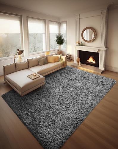 Ophanie Area Rugs for Living Room Bedroom, Washable Non-Slip Fluffy Soft Grey Shag Carpet, Indoor Floor Gray 4x6 Fuzzy Shaggy Living Room Plush Rug for Kids Home Dorm Decor Aesthetic|B0852WLH7M