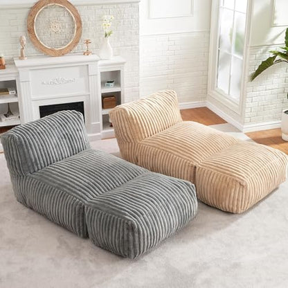 Hobestluk Large Bean Bag Chairs Sofa for Adults Giant BeanBag Couch Lounger | Ergonomic Design,Memory Foam,Washable Cover,Oversized Comfy Chaise Lounger Boneless Couch Living Room | Stripe Grey Large|B0DFB81517