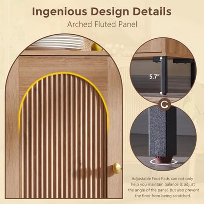 IFGET 92.63" W Modern Arched Sideboard Buffet Cabinet with Storage, Natural | Fluted Arch Sideboard Cabinet w/Adjustable Shelves, Wooden Modular Kitchen Cabinet for Dining& Living Room, Entryway|B0FXRGJ4S9