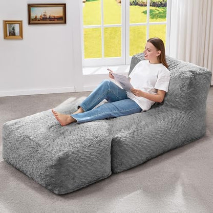 Hobestluk Large Bean Bag Chairs Sofa for Adults Giant BeanBag Couch Lounger | Ergonomic Design,Memory Foam,Washable Cover,Oversized Comfy Chaise Lounger Boneless Couch Living Room | Stripe Grey Large|B0DFB81517