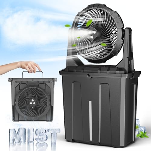 Ausic 10″ 9L Portable Misting Fan, [Max 55Hrs] Golf Cart Mister Fan for Outside Patios, 20000mAh Outdoor Rechargeable Battery Operated Water Cooling Fan, Summer Camping Essentials - 3 Spray Misters|B0CSYNJNV1