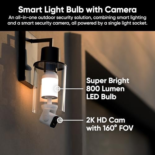 WYZE Bulb Cam - 2K HD Smart Light Bulb Security Camera with Color Night Vision, 800-Lumen Dimmable LED, 160° Wide View, Motion Detection & Siren, E26 Socket, Alexa/Google/IFTTT|B0DPKWGZ1D