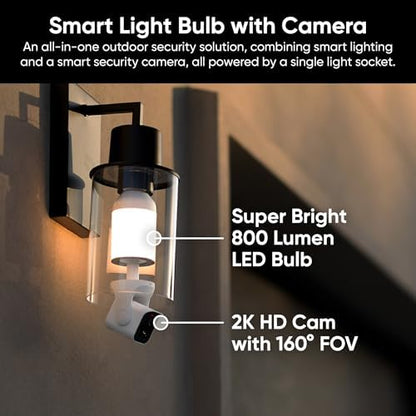 WYZE Bulb Cam - 2K HD Smart Light Bulb Security Camera with Color Night Vision, 800-Lumen Dimmable LED, 160° Wide View, Motion Detection & Siren, E26 Socket, Alexa/Google/IFTTT|B0DPKWGZ1D