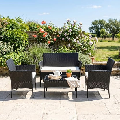 FDW 4-Piece Patio Furniture Set | Black | Outdoor Wicker Furniture | with Coffee Table | Modern Rattan Chairs Conversation Set | Outdoor Seating | Weather-Resistant | for Porch, Garden, Lawn|B07NZNZXMV