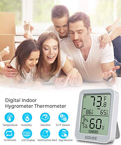 Govee Indoor Hygrometer Thermometer H5075 with Bluetooth App Control | Room Temperature Humidity Meter, 164ft Remote Monitor, Smart Alerts, 2 Years Data Storage Export, for Bedroom Wine Cellar|B0872V9WJ5