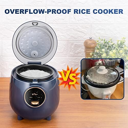 Bear Mini Rice Cooker, 2-Cup Uncooked, Nonstick, Keep Warm, BPA Free, Blue | Portable 1.2L nonstick small rice cooker for travel, dorm, single serve, One-touch operation, Removable pot, Auto keep warm|B0B1PFJKSY