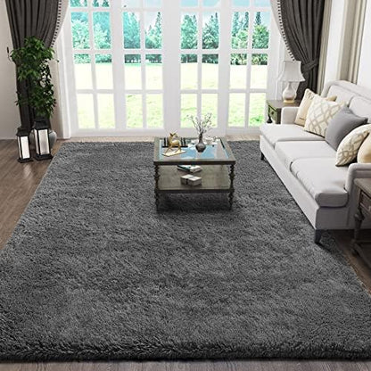 Ophanie Area Rugs for Living Room Bedroom, Washable Non-Slip Fluffy Soft Grey Shag Carpet, Indoor Floor Gray 4x6 Fuzzy Shaggy Living Room Plush Rug for Kids Home Dorm Decor Aesthetic|B0852WLH7M