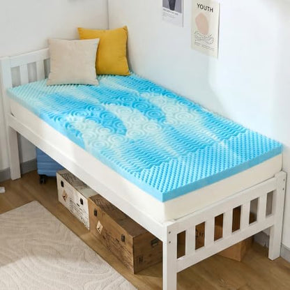 SINWEEK 2 Inch Mattress Topper 5-Zone Memory Foam Mattress Topper Pressure Relief Soft Mattress Pad, CertiPUR-US Certified, Twin Size Blue|B09C7VJGD4