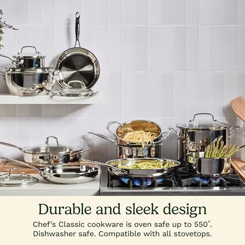 Cuisinart 8-Inch Open Skillet, Stainless Steel Skillet, Large Kitchen Pan, Dishwasher Safe, Compatible with Induction, Electric, Gas Cooktops, Oven Safe Saucepan, Cool Grip Handles|B00008CM6A