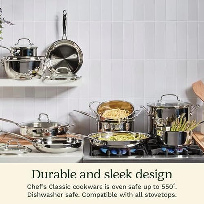 Cuisinart 8-Inch Open Skillet, Stainless Steel Skillet, Large Kitchen Pan, Dishwasher Safe, Compatible with Induction, Electric, Gas Cooktops, Oven Safe Saucepan, Cool Grip Handles|B00008CM6A