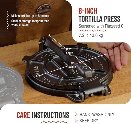 Victoria 8 Inches Cast Iron Tortilla Press, Roti Maker and Tortilladora, Pataconera Seasoned with Flaxseed Oil, Made in Colombia, Traditional Style, Black | Pataconera, Seasoned with Flaxseed Oil, Made in Colombia, Traditional Style, Black|B00HWEIKZO