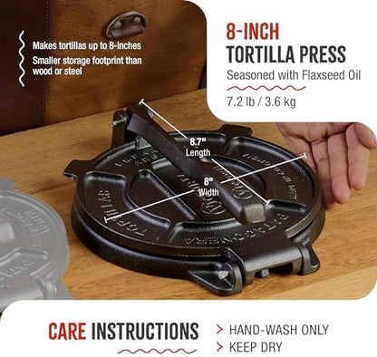 Victoria 8 Inches Cast Iron Tortilla Press, Roti Maker and Tortilladora, Pataconera Seasoned with Flaxseed Oil, Made in Colombia, Traditional Style, Black | Pataconera, Seasoned with Flaxseed Oil, Made in Colombia, Traditional Style, Black|B00HWEIKZO