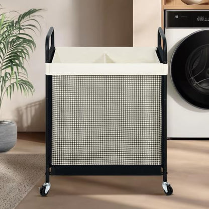 STO STO Laundry Hamper 2 Section, 100L Rolling Laundry Sorter Cart with Removable and Washable Liner Bag, Clothes Hamper with Wheels and Metal Handle for Laundry Room and Bedroom|B0CQ4MRB64