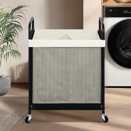 STO STO Laundry Hamper 2 Section, 100L Rolling Laundry Sorter Cart with Removable and Washable Liner Bag, Clothes Hamper with Wheels and Metal Handle for Laundry Room and Bedroom|B0CQ4MRB64