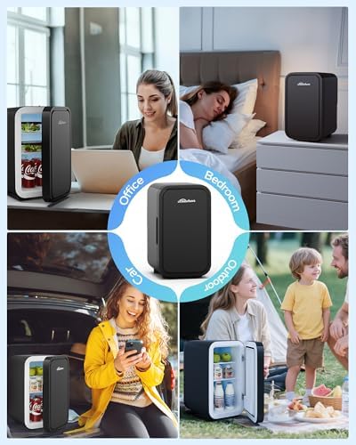 BEICHEN Mini Fridge,6 Liter / 8 Can Small Fridge for Bedroom, Car, Office | Cooler & Warmer for Food, Drinks, Skincare,Energy Saving, Low Noise,110V Ac/12V Dc,Compact & Portable,BLACK|B0DRVF3V9K
