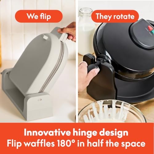 bella Flip-n-Store Waffle Maker with EverGood™ Ceramic Nonstick Coating, Fits-anywhere™ Kitchenware, Power Indicator Light, Cool Touch Handle & Cord Wrap, 7” Wide & 1" Deep Plates, 1000 Watt, Oatmilk|B0CYHZFMFX