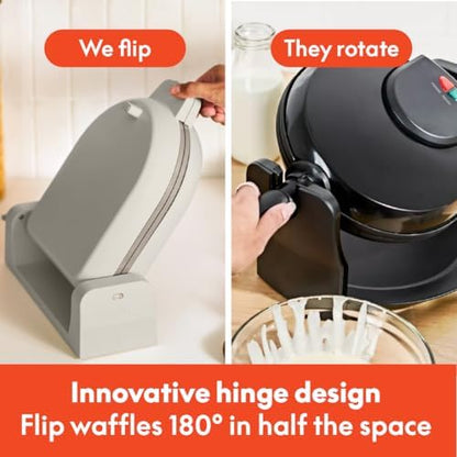 bella Flip-n-Store Waffle Maker with EverGood™ Ceramic Nonstick Coating, Fits-anywhere™ Kitchenware, Power Indicator Light, Cool Touch Handle & Cord Wrap, 7” Wide & 1" Deep Plates, 1000 Watt, Oatmilk|B0CYHZFMFX
