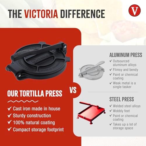 Victoria 8 Inches Cast Iron Tortilla Press, Roti Maker and Tortilladora, Pataconera Seasoned with Flaxseed Oil, Made in Colombia, Traditional Style, Black | Pataconera, Seasoned with Flaxseed Oil, Made in Colombia, Traditional Style, Black|B00HWEIKZO