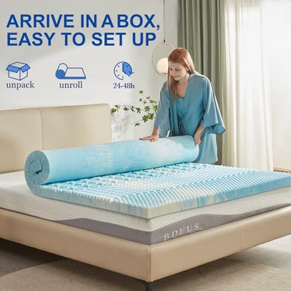SINWEEK 2 Inch Mattress Topper 5-Zone Memory Foam Mattress Topper Pressure Relief Soft Mattress Pad, CertiPUR-US Certified, Twin Size Blue|B09C7VJGD4